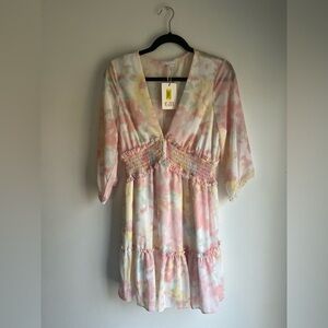 Gianni Bini Floral V-Neck Dress with Smocked Waist